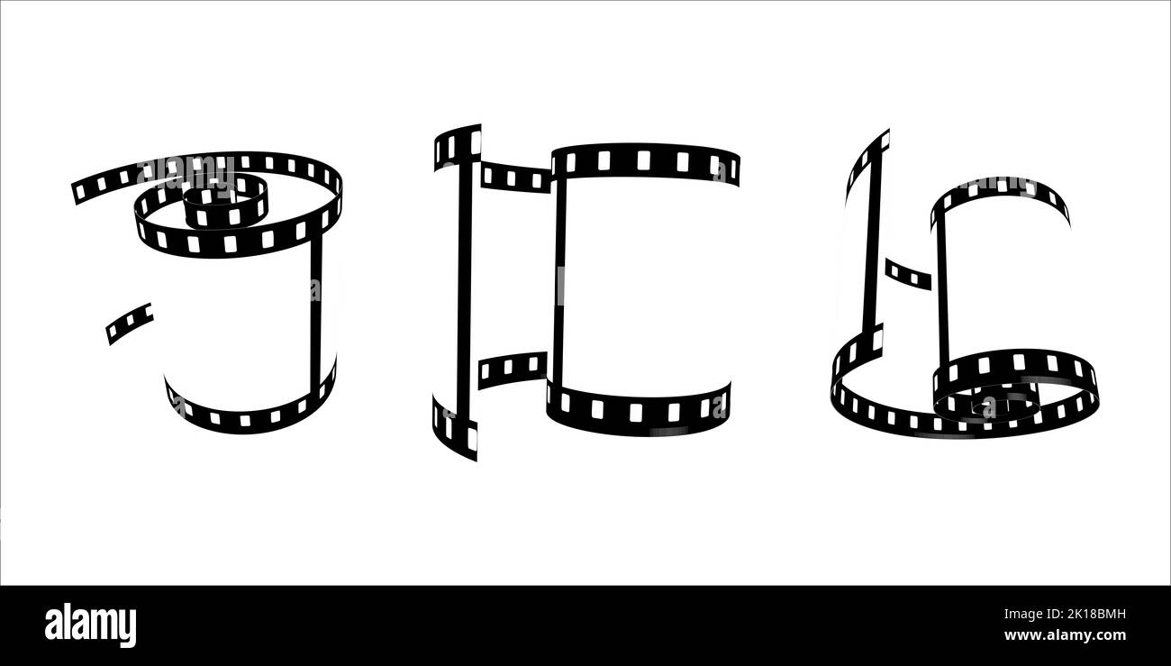 Rouleau de film - thème de vidéo de cinéma photo - élément de design isolé sur fond blanc - thème de couleurs noir et blanc Banque D'Images
