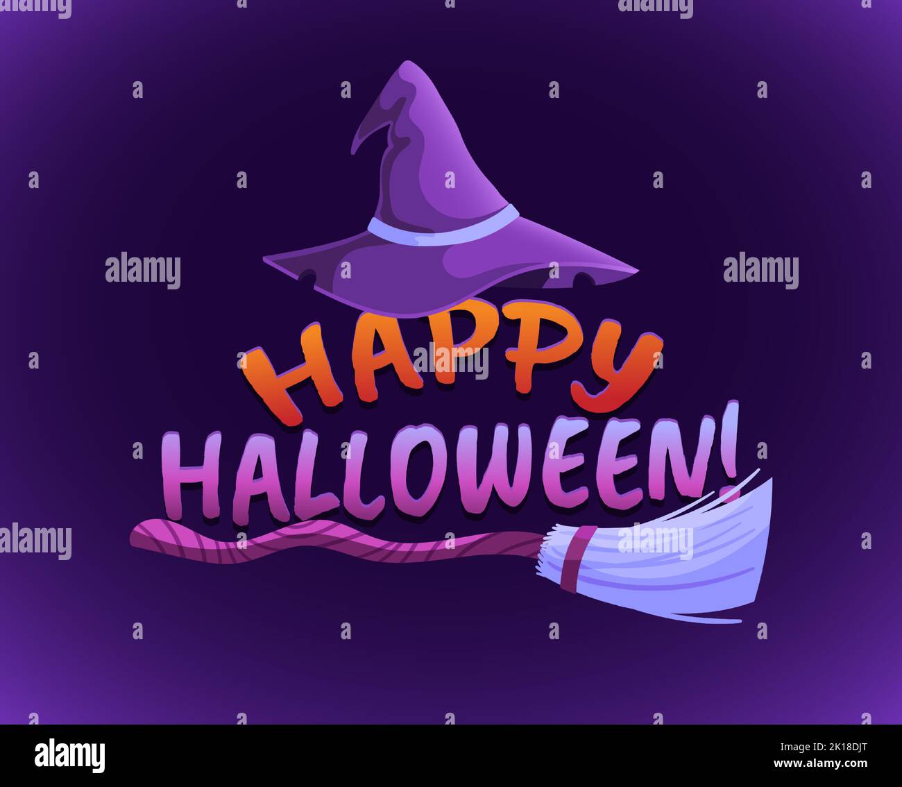 Bonne bannière Halloween. Carte avec balai de sorcière et chapeau de magicien, halloween événement costume accessoires illustration vectorielle Illustration de Vecteur