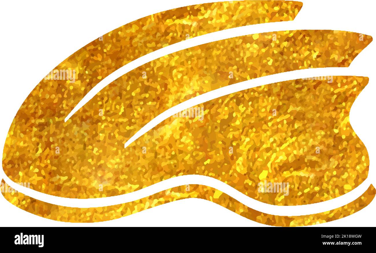 Icône représentant un casque de vélo dessiné à la main dans une illustration vectorielle de texture en feuille d'or Illustration de Vecteur
