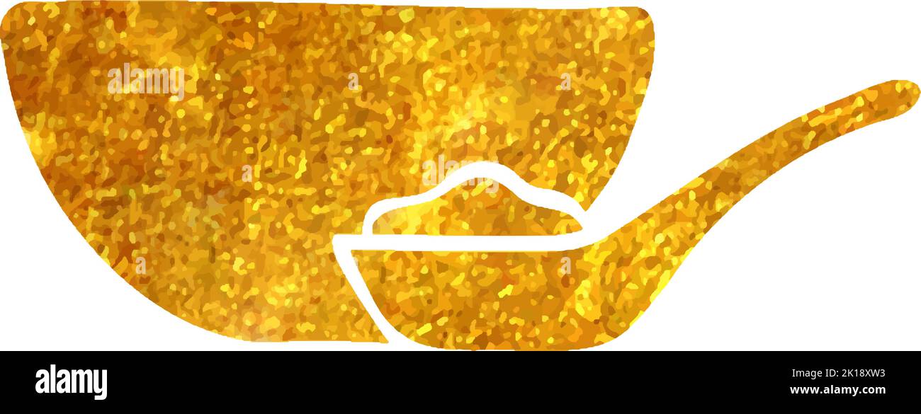 Icône de bol de porridge dessiné à la main dans une illustration de vecteur de texture de feuille d'or Illustration de Vecteur