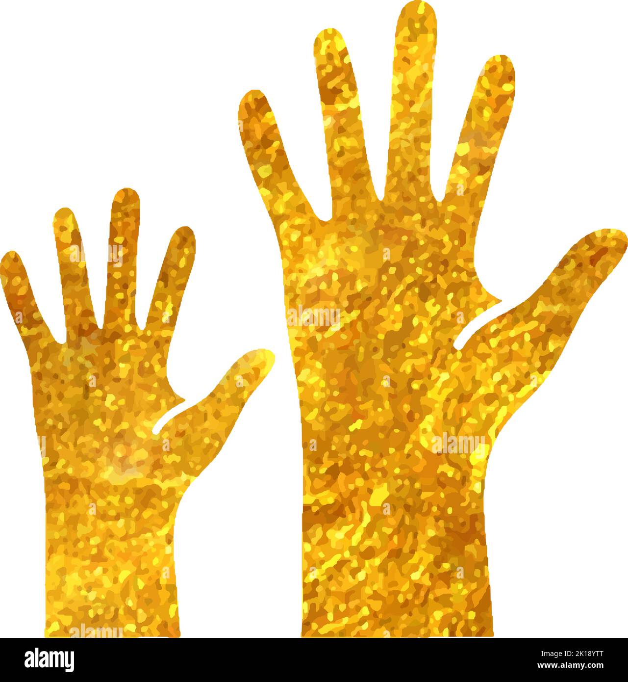 Icône représentant des mains dessinées à la main dans l'illustration du vecteur de texture d'une feuille d'or Illustration de Vecteur
