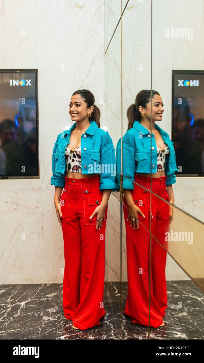 New Delhi, Inde. 16th septembre 2022. Rashmika Mandanna l'actrice indienne assiste à une conférence de presse sur le prochain film "Au revoir" à Nehru place, New Delhi. Crédit : SOPA Images Limited/Alamy Live News Banque D'Images