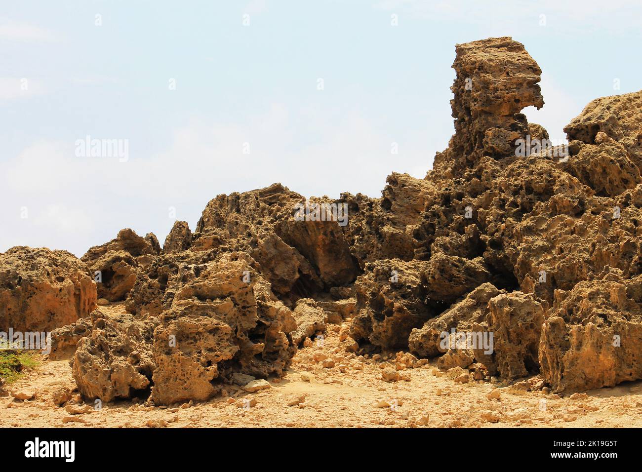 Formations rocheuses volcaniques poreuses dans le désert d'Aruba Banque D'Images