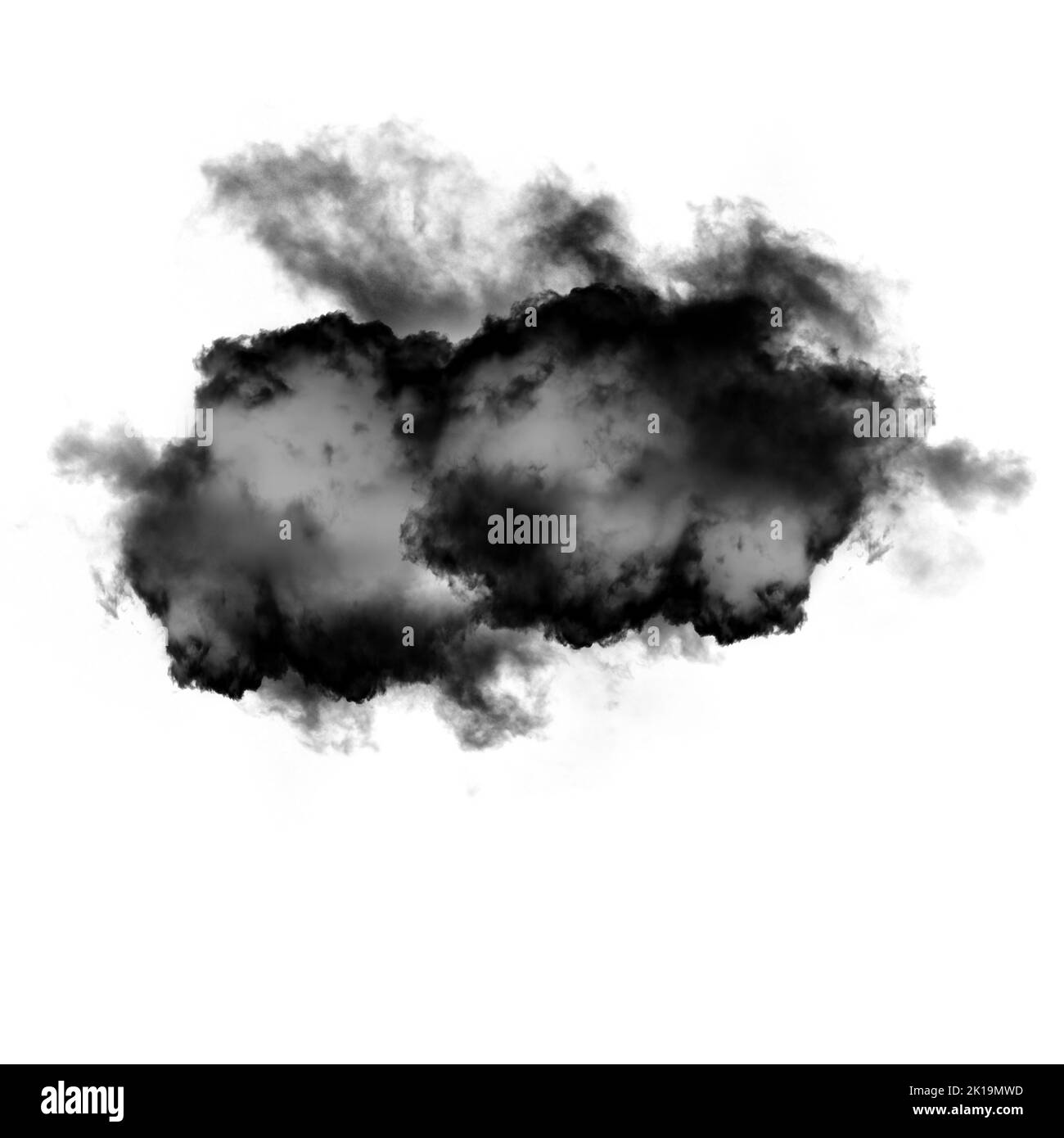 Nuage noir isolé sur fond blanc 3D illustration, forme de nuage de fumée naturelle Banque D'Images