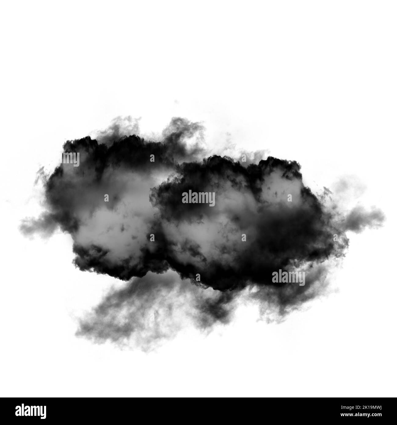 Nuage noir isolé sur fond blanc 3D illustration, forme de nuage de fumée naturelle Banque D'Images