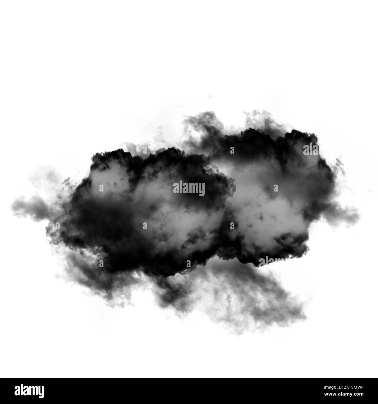 Nuage noir isolé sur fond blanc 3D illustration, forme de nuage de fumée naturelle Banque D'Images