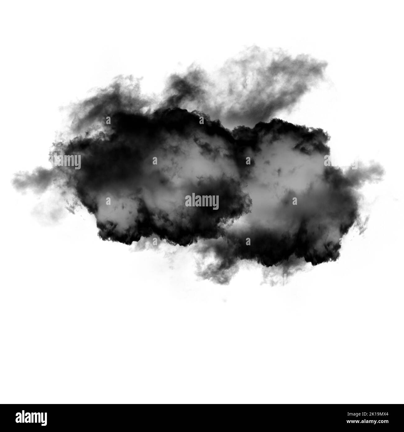 Nuage noir isolé sur fond blanc 3D illustration, forme de nuage de fumée naturelle Banque D'Images