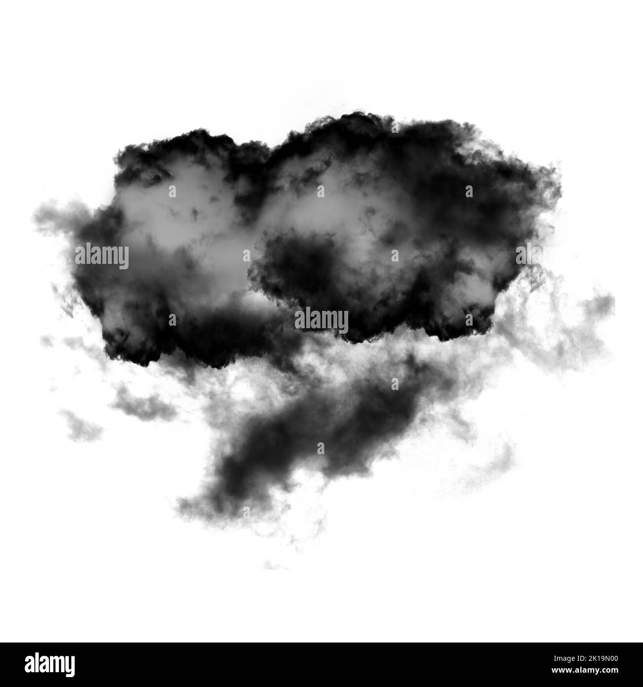Nuage noir isolé sur fond blanc 3D illustration, forme de nuage de fumée naturelle Banque D'Images
