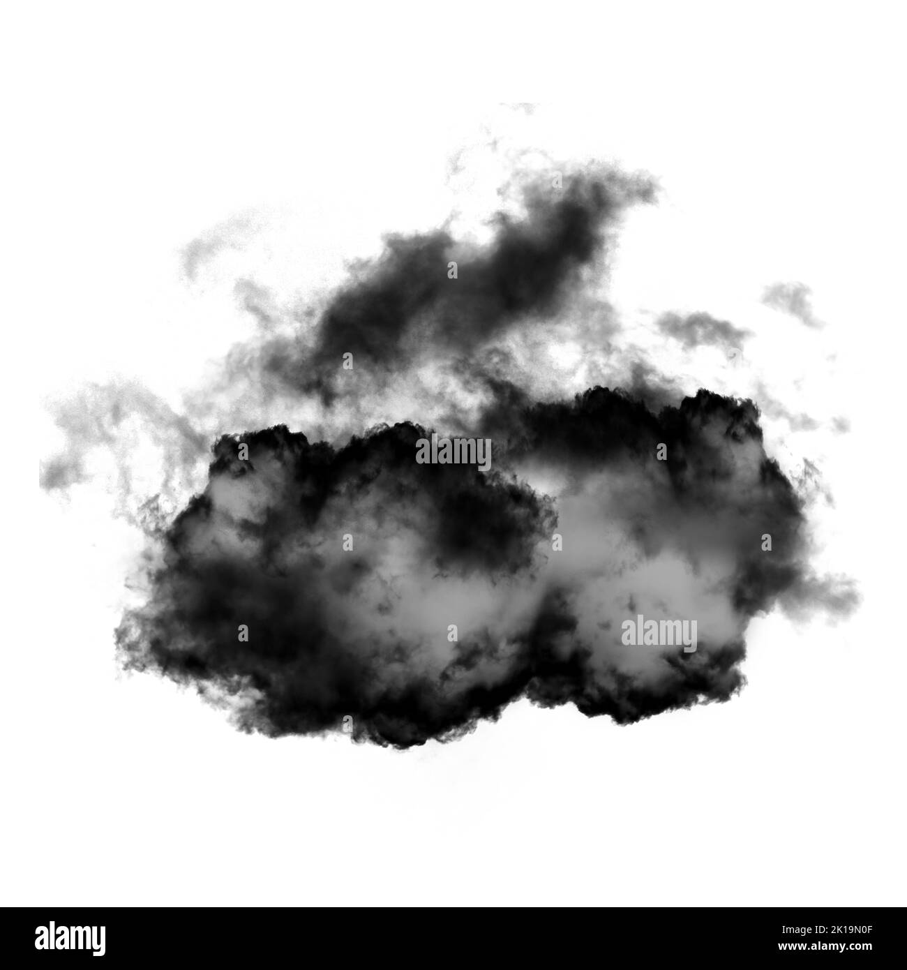 Nuage noir isolé sur fond blanc 3D illustration, forme de nuage de fumée naturelle Banque D'Images