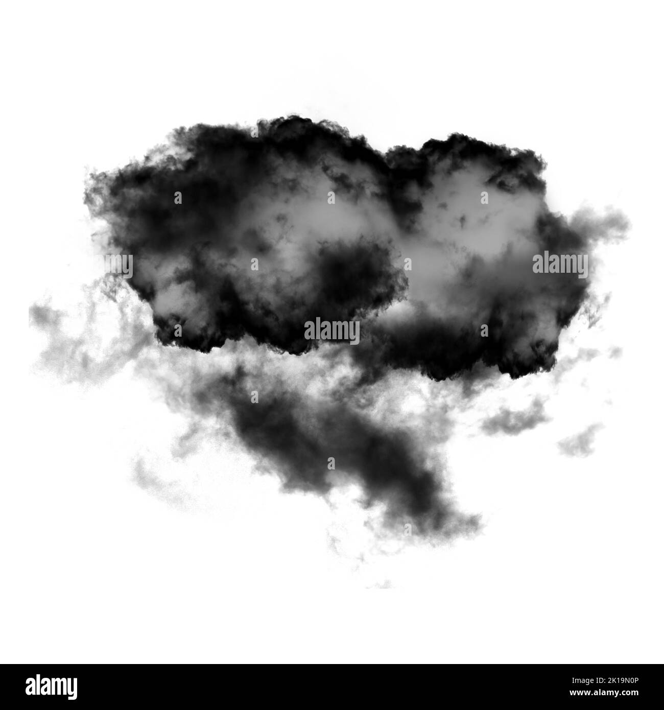 Nuage noir isolé sur fond blanc 3D illustration, forme de nuage de fumée naturelle Banque D'Images
