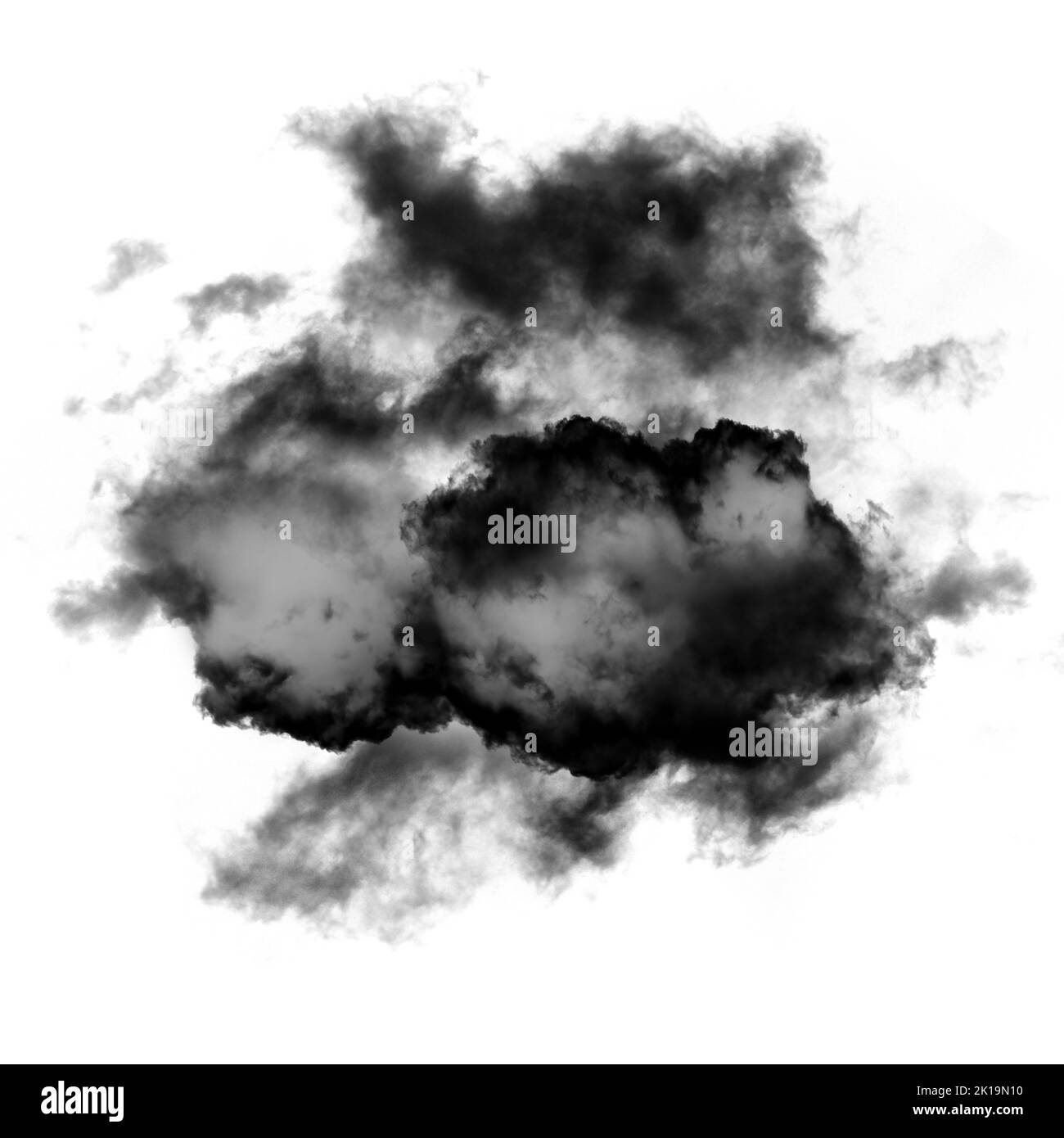 Nuage noir isolé sur fond blanc 3D illustration, forme de nuage de fumée naturelle Banque D'Images