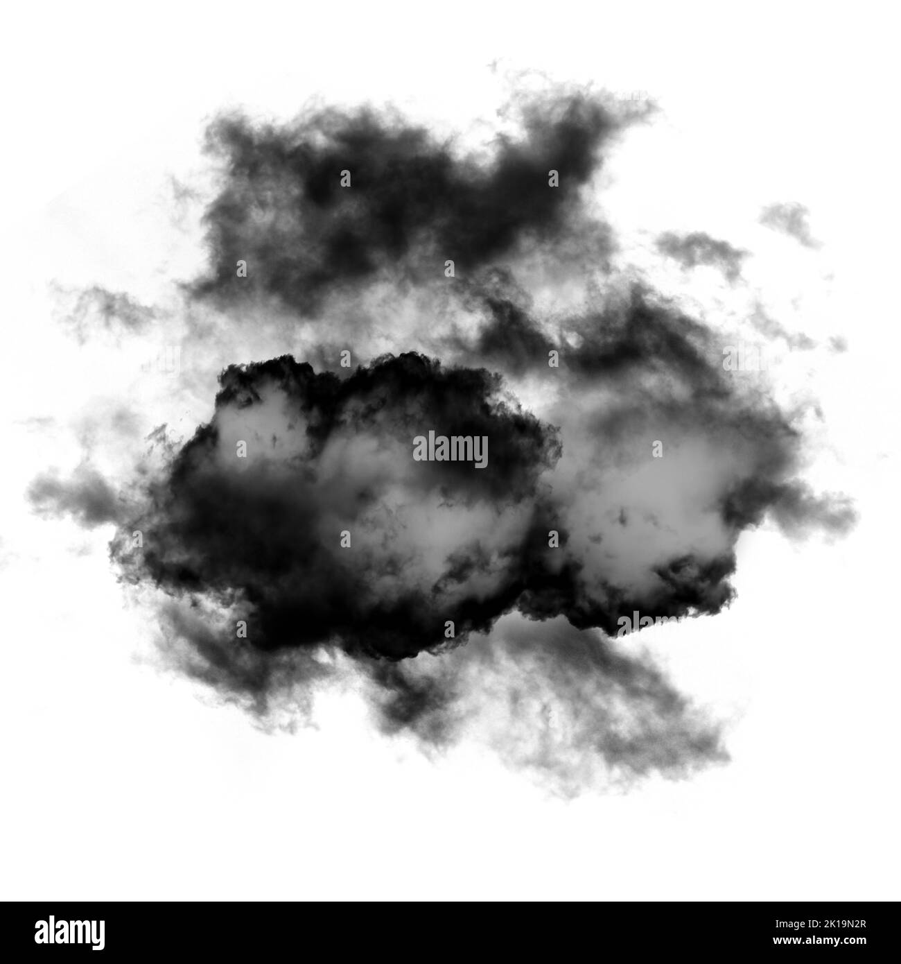 Nuage noir isolé sur fond blanc 3D illustration, forme de nuage de fumée naturelle Banque D'Images