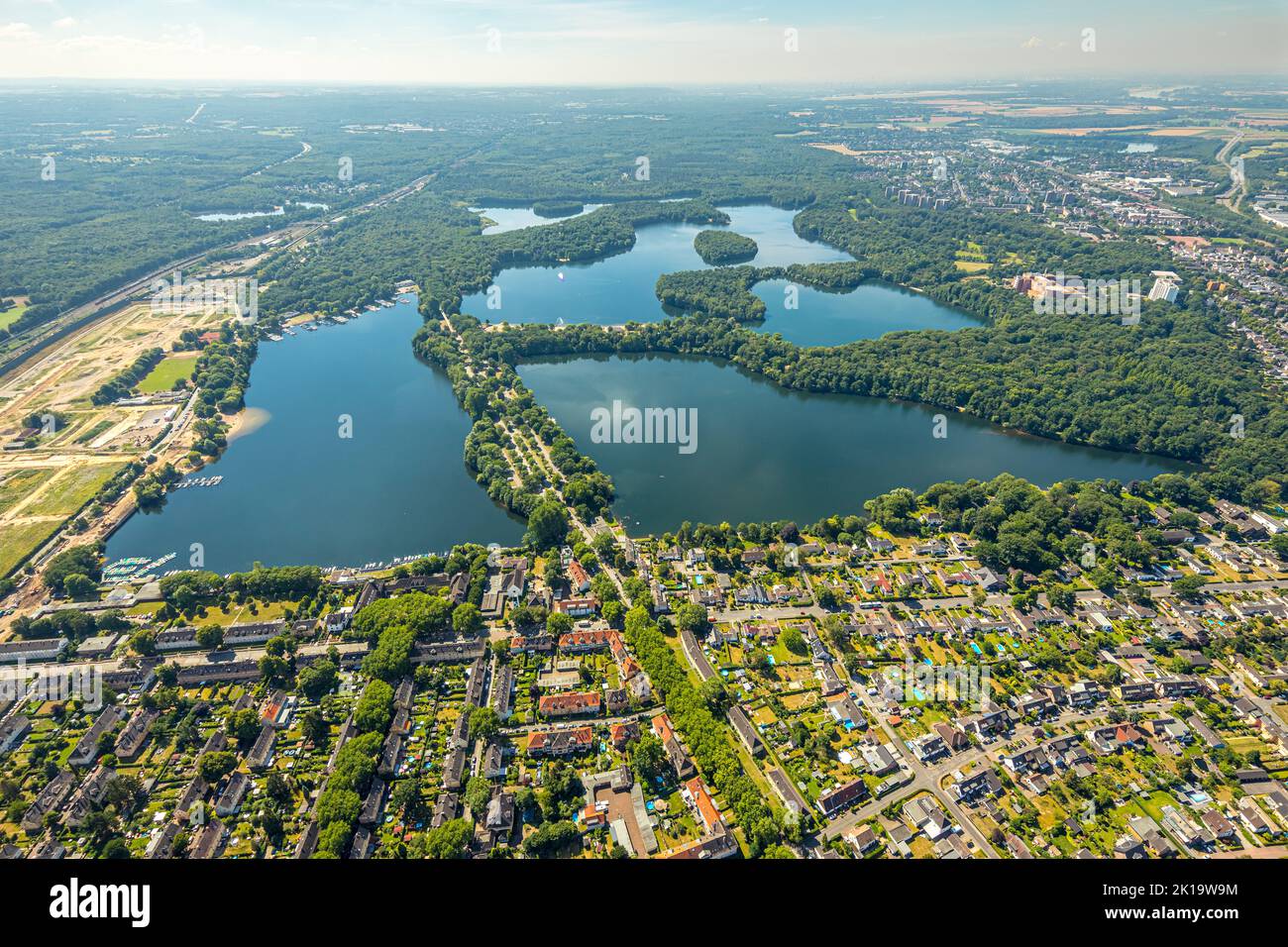 Vue aérienne, plateau de 6 lacs, Wedau, Duisburg, région de la Ruhr, Rhénanie-du-Nord-Westphalie, Allemagne, plaque de 6 lacs, DE, espace de loisirs, Europe, photographie aérienne Banque D'Images