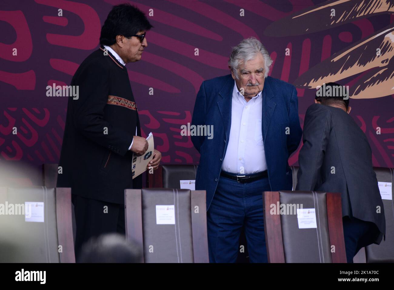 Mexico, Mexique. 16th septembre 2022. 16 septembre 2022, Mexico, Mexique : José Mujica, ancien président de l'Uruguay, et Evo Morales, ancien président de la Bolivie, lors de la cérémonie du défilé civilo-militaire dans le cadre de la commémoration du 212th anniversaire du début de l'indépendance du Mexique dans le centre-ville. On 16 septembre 2022 à Mexico, Mexique. (Photo de Carlos Tischler/ Eyepix Group) crédit: EYEPIX Group/Alay Live News Banque D'Images