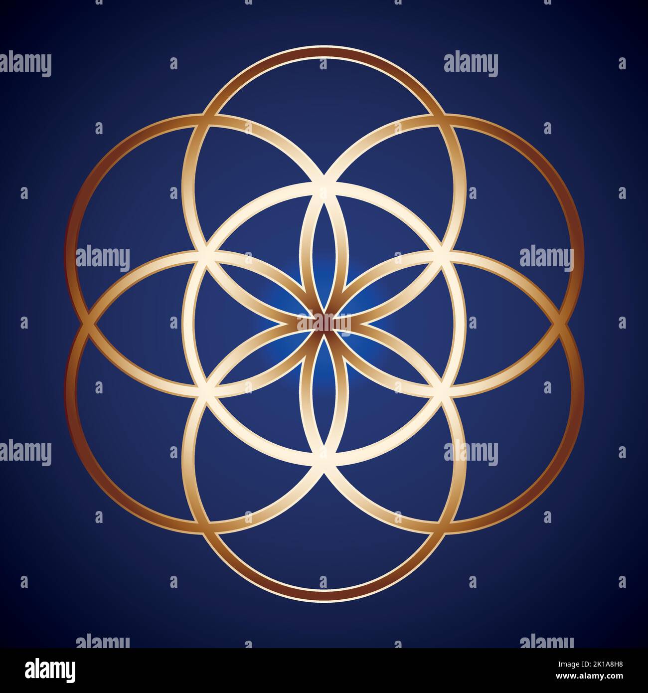 Graine d'or de la vie géométrie sacrée sur fond bleu foncé Illustration de Vecteur
