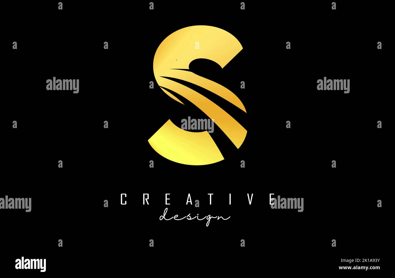 Logo Golden Letter S avec lignes de tête et motif espace négatif. Lettre avec motif géométrique et de coupures créatives. Illustration vectorielle avec lettre. Illustration de Vecteur
