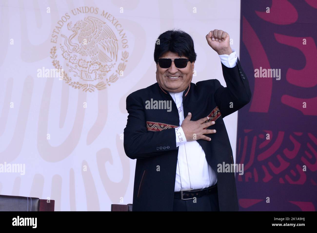 Mexico, Mexique. 16th septembre 2022. L'ancien président de Bolivie Evo Morales lors de la cérémonie du défilé civilo-militaire dans le cadre de la commémoration du 212th anniversaire du début de l'indépendance du Mexique dans le centre-ville. Sur 16 septembre 2022 à Mexico, Mexique. Crédit : ZUMA Press, Inc./Alay Live News Banque D'Images