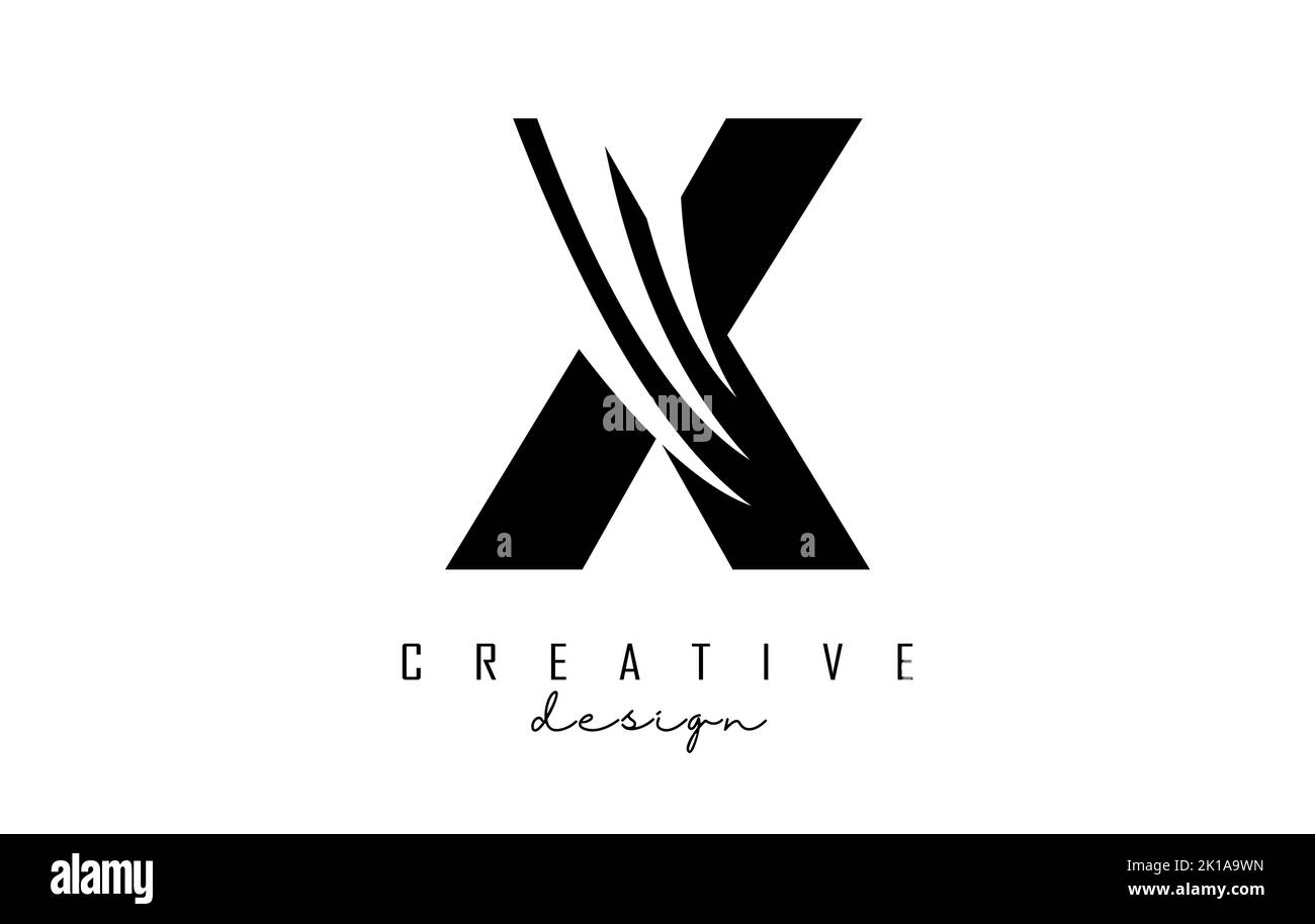 Logo X noir avec lignes de tête et motif espace négatif. Lettre avec motif géométrique et de coupures créatives. Illustration vectorielle avec lettre. Illustration de Vecteur