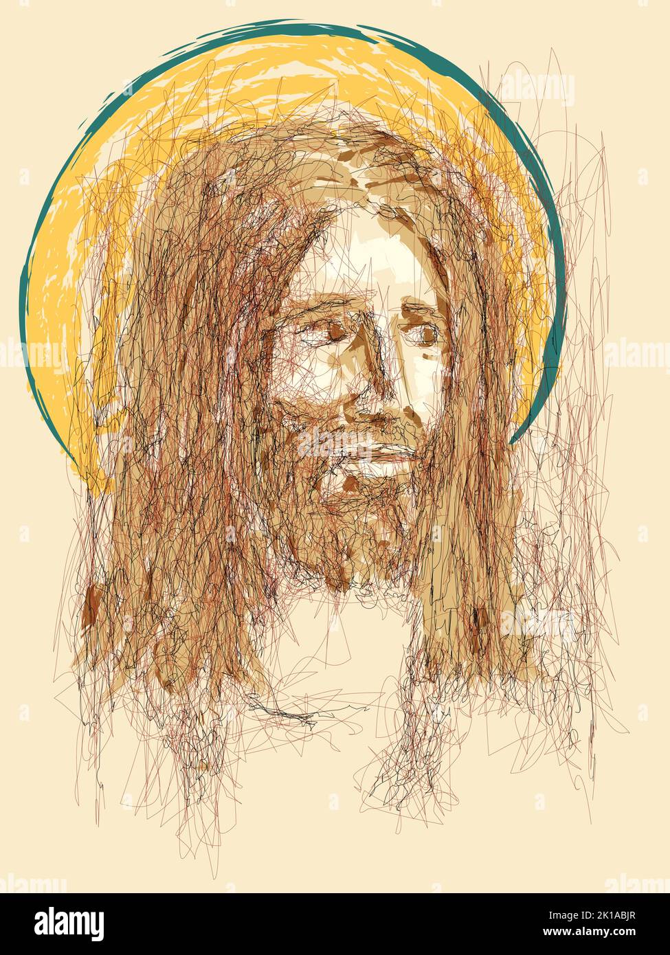 Visage imaginaire de Jésus-Christ, religion catholique et chrétienne orthodoxe, illustration vectorielle. Illustration de Vecteur