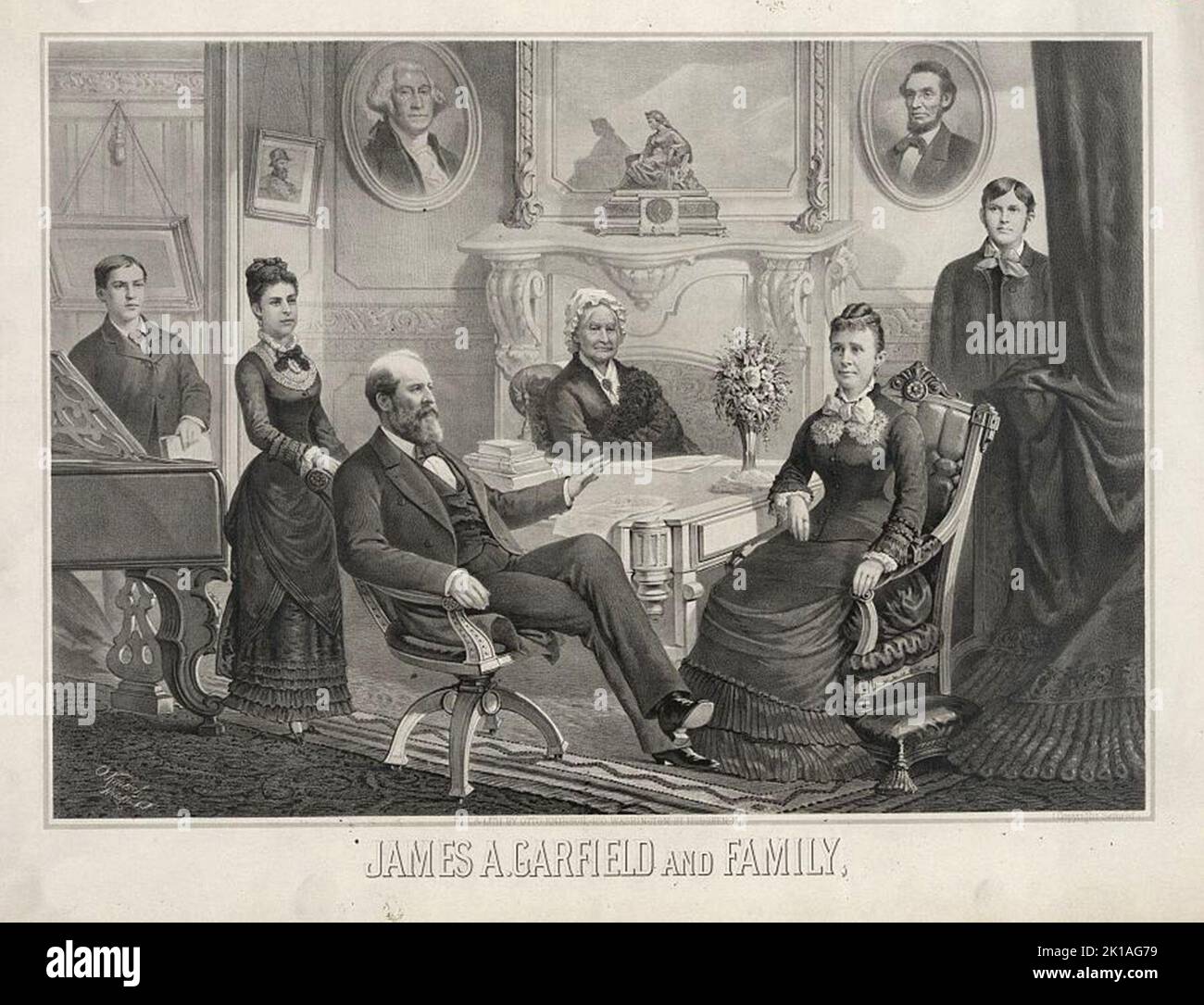 Le président James Garfield et sa famille. Banque D'Images