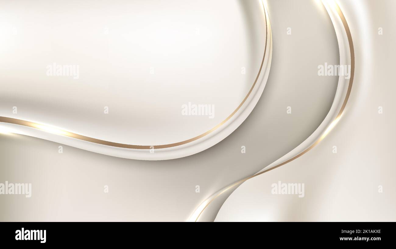 Résumé 3D modèle de luxe tissu satiné brun avec lignes ondulées d'or et effet d'éclairage sur fond blanc. Illustration vectorielle Illustration de Vecteur