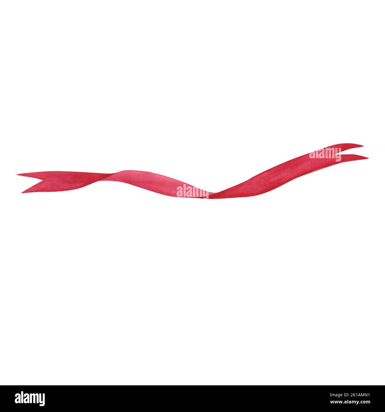 Ruban en soie rouge isolé sur fond blanc. Illustration aquarelle dessinée à la main. Art pour la décoration de design, carte de vœux, affiche Banque D'Images