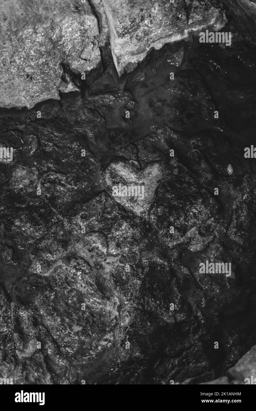 Une vue de dessus de la formation de coeur sur un sol rocheux humide Banque D'Images