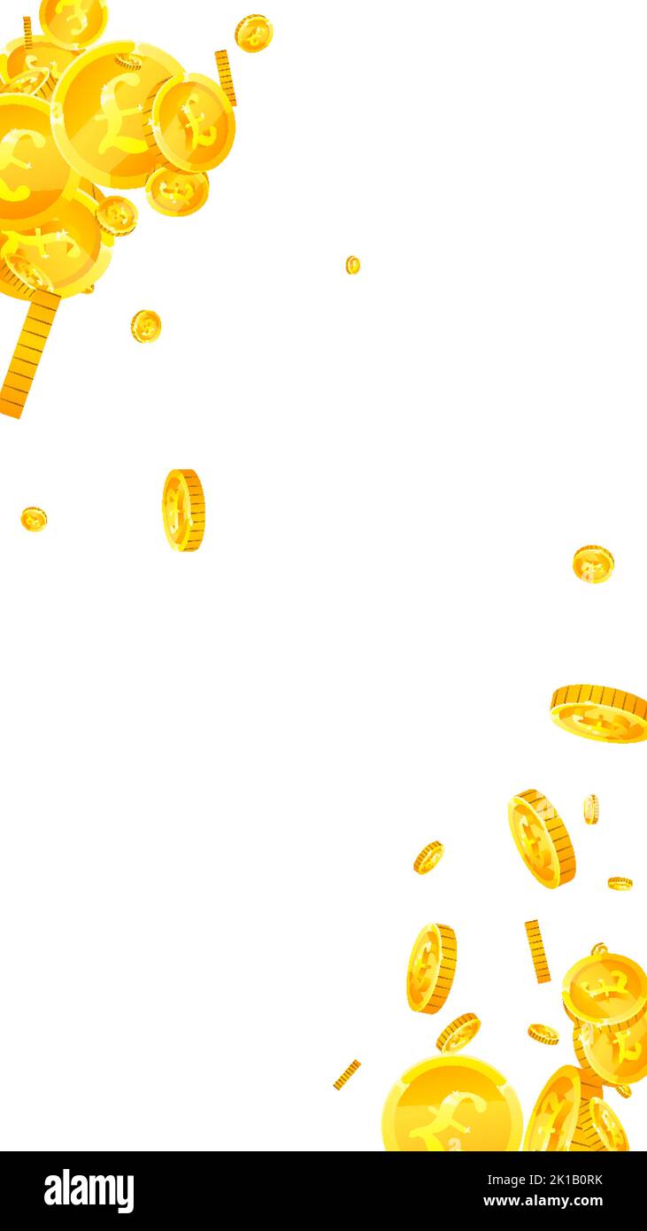 Les pièces de la livre sterling chutent. Pièces en livres sterling d'or éparpillées. Argent du Royaume-Uni. Concept de richesse ou de réussite du jackpot. Illustration vectorielle. Illustration de Vecteur