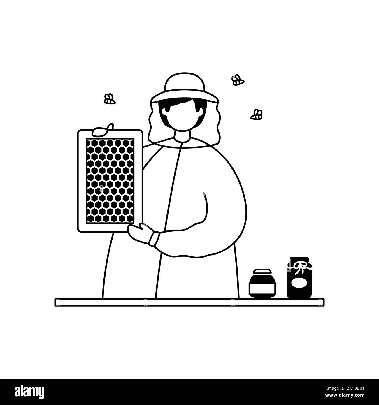 Illustration vectorielle d'un apiculteur avec un nid d'abeille dans ses mains. Profession. Illustration de Vecteur
