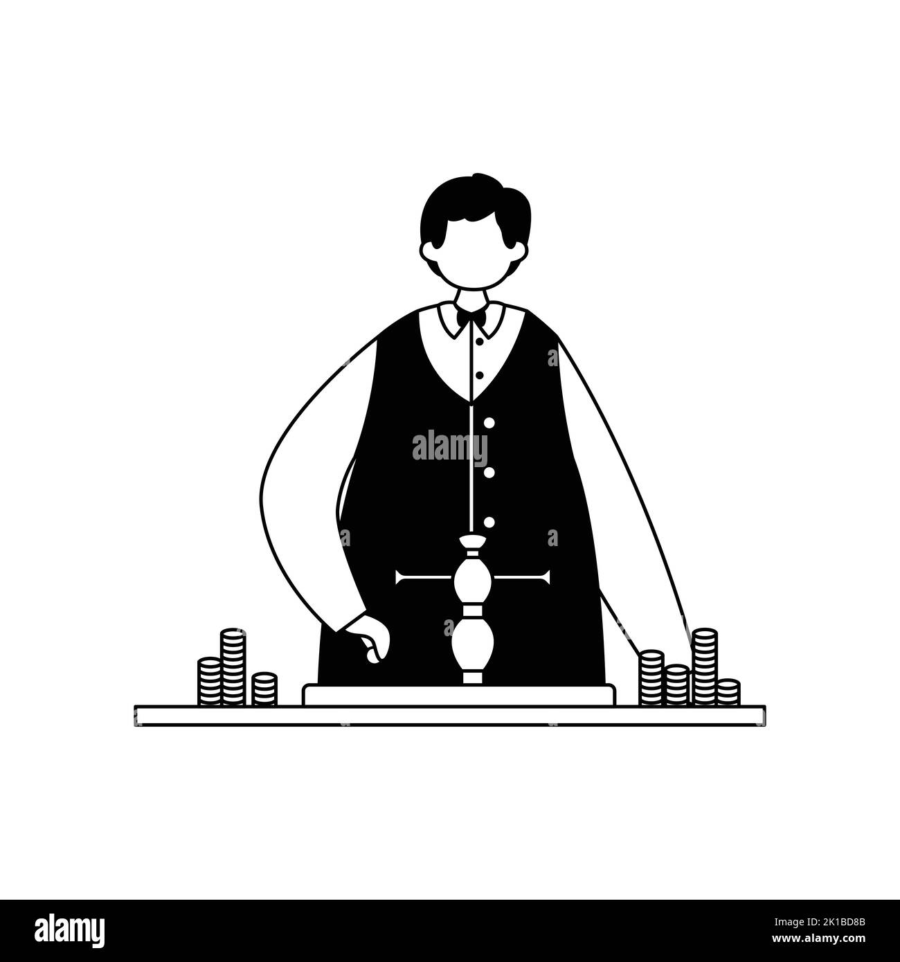 Illustration vectorielle d'un croupier qui lance une balle à la roulette. Jeux d'argent. Profession. Illustration de Vecteur