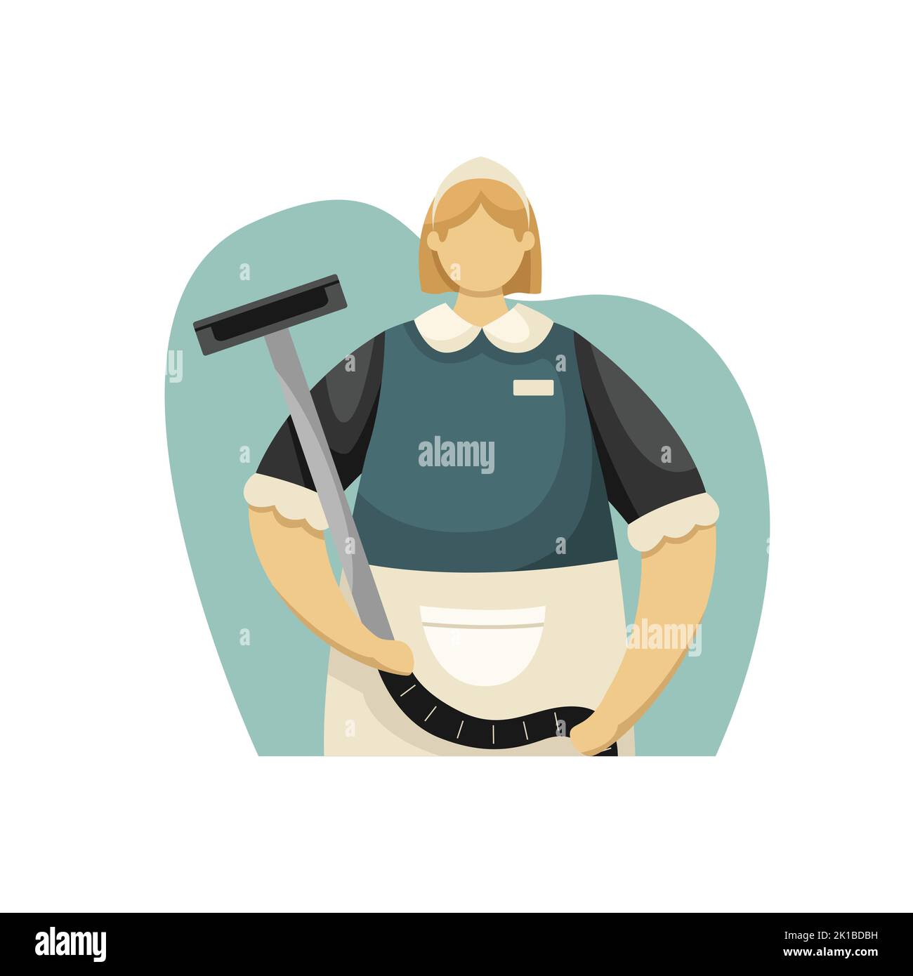 Illustration vectorielle d'une femme de ménage en uniforme avec un aspirateur. Le secteur de l'accueil. Profession. Style plat Illustration de Vecteur