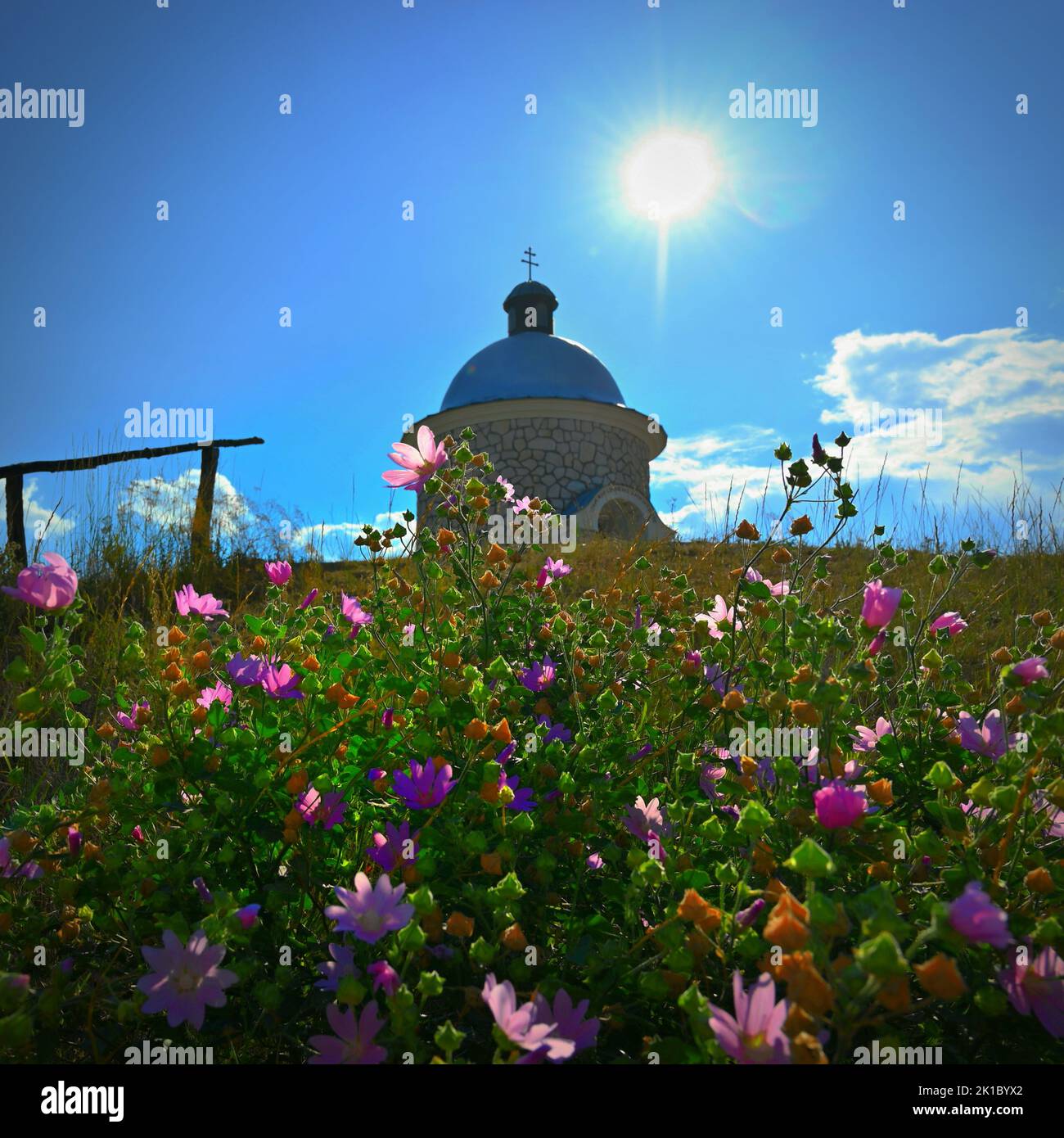 Moravie du Sud - région viticole. Une belle petite chapelle au-dessus des vignobles. Paysage d'été avec la nature en République tchèque. (Hradistek - Velke Bil Banque D'Images