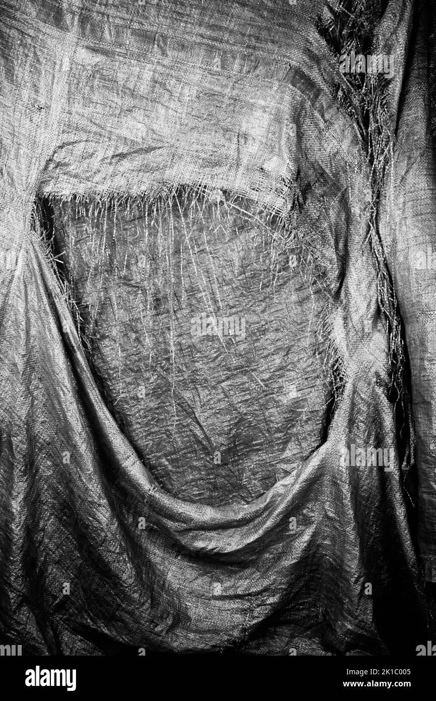 Bâche en plastique bleu, vue en noir et blanc, studio photographique, France Banque D'Images