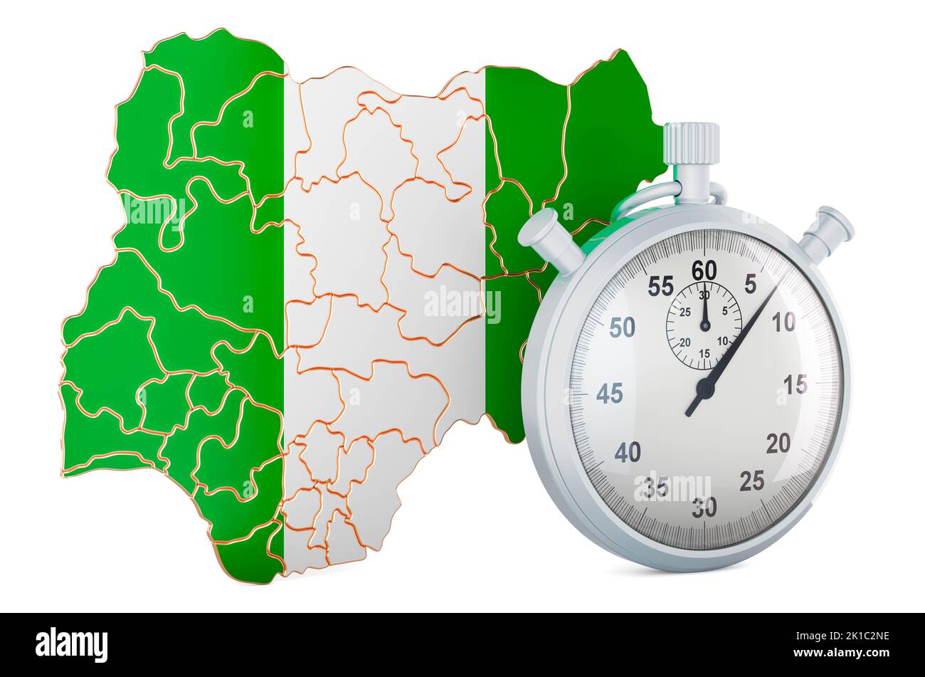 Carte nigériane avec chronomètre, 3D rendu isolé sur fond blanc Banque D'Images