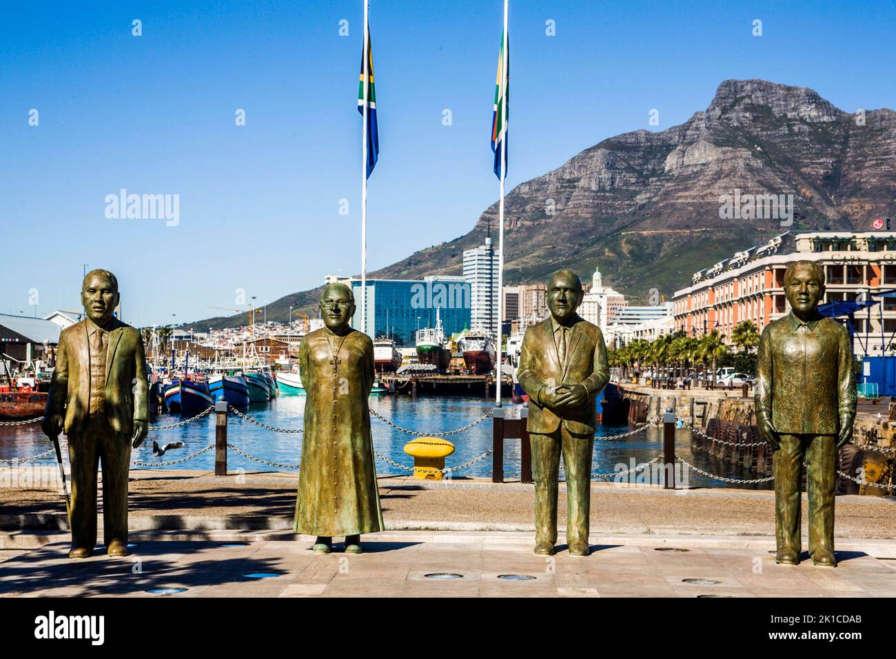 Sculptures des quatre lauréats du prix Nobel de la paix du pays : Albert John Luthuli, Desmond Tutu, Frederik Willem de Klerk et Nelson Mandela au prix Nobel Banque D'Images