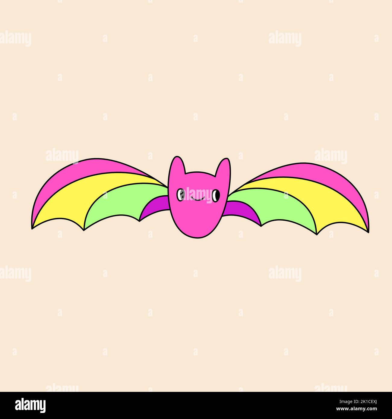 Bonne batte rétro colorée. Groovy hippie Halloween illustration. Modèle pour autocollant, affiche et t-shirt Illustration de Vecteur