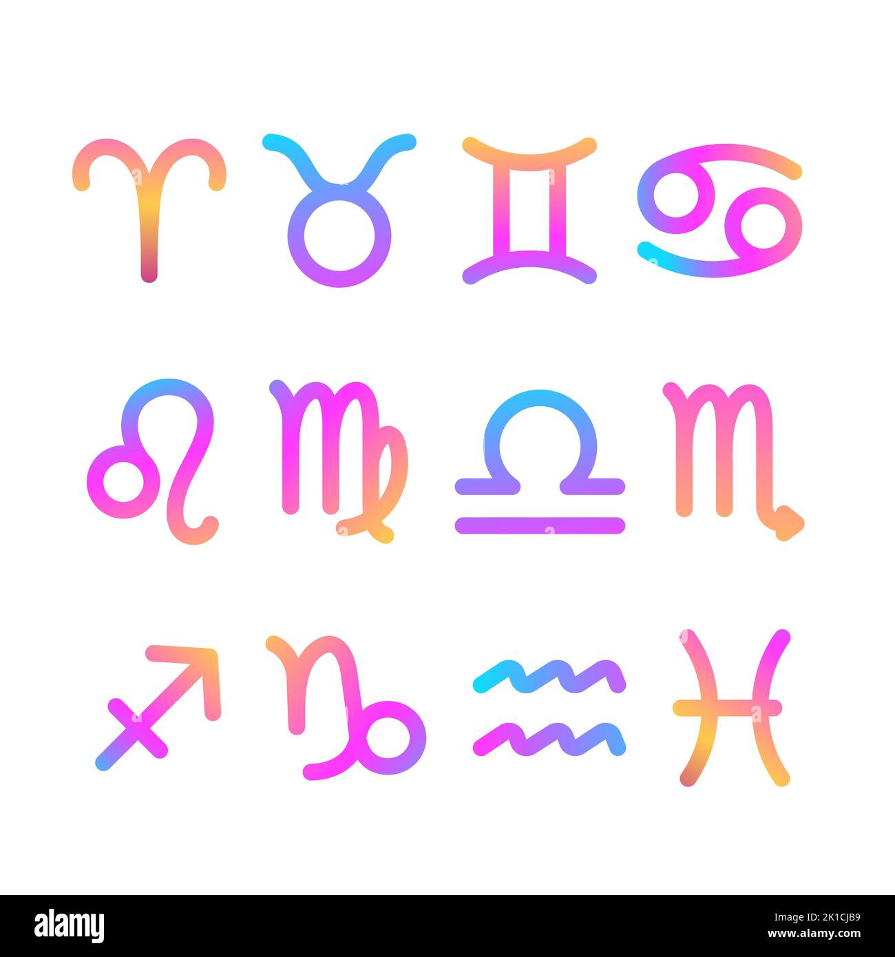 Ensemble de signes astrologiques colorés de néon gradient Illustration de Vecteur