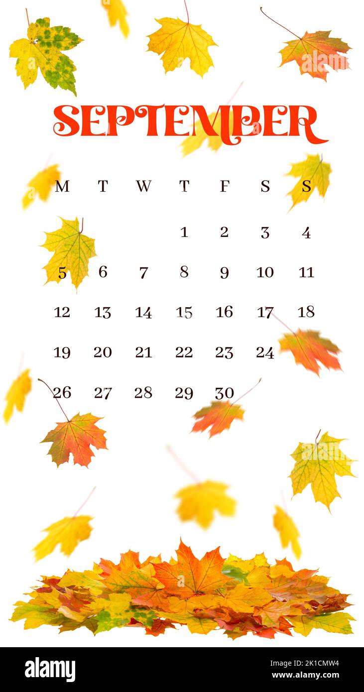 Modèle de calendrier septembre 2022. Modèle automne instagram histoire Banque D'Images