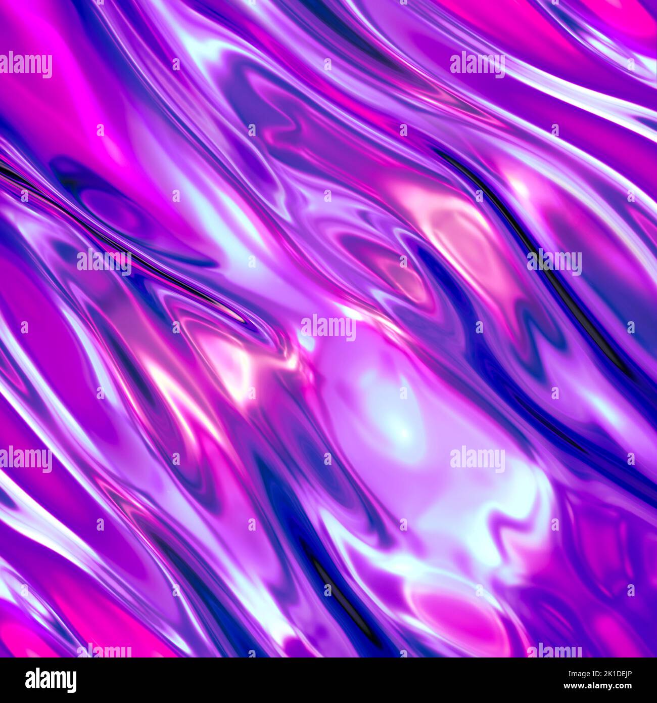 rendu 3d, arrière-plan abstrait, feuille holographique ultraviolette, texture bleu irisé, surface d'essence liquide, ondulations, réflexion métallique, ésotérique a. Banque D'Images