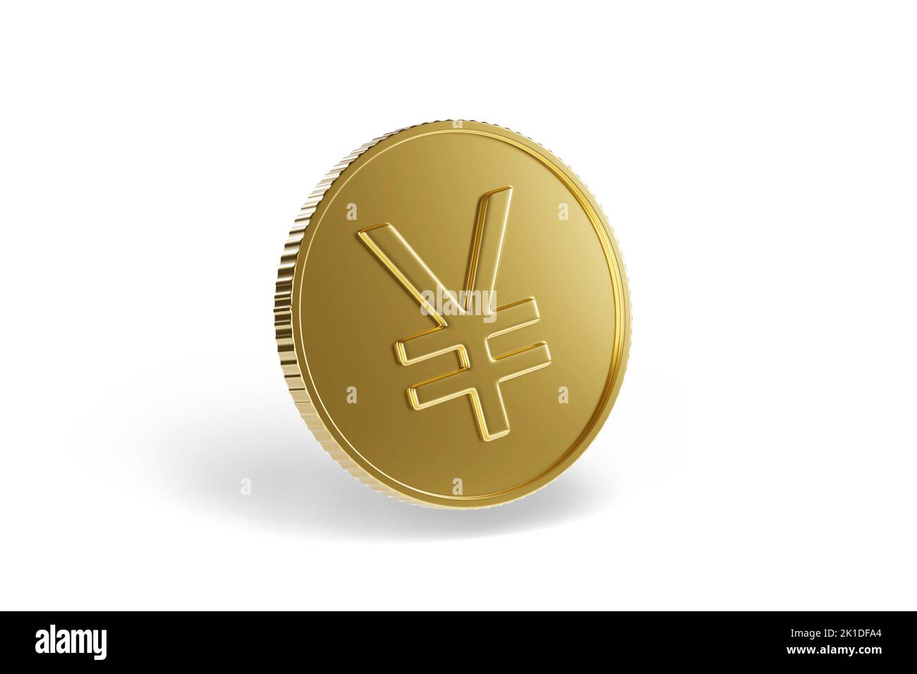 Pièce de monnaie dorée avec signe yuan/yen isolé sur fond blanc. 3d illustration. Banque D'Images
