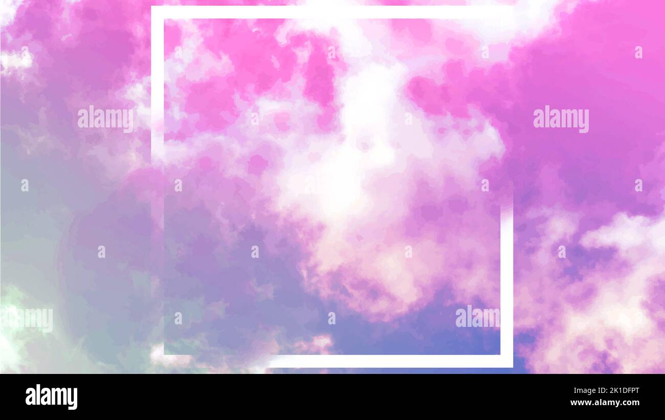 Tons pastel neon vecteur résumé le fond de ciel avec des nuages et un cadre, un modèle de conception avec une place pour un devis et le logo Banque D'Images
