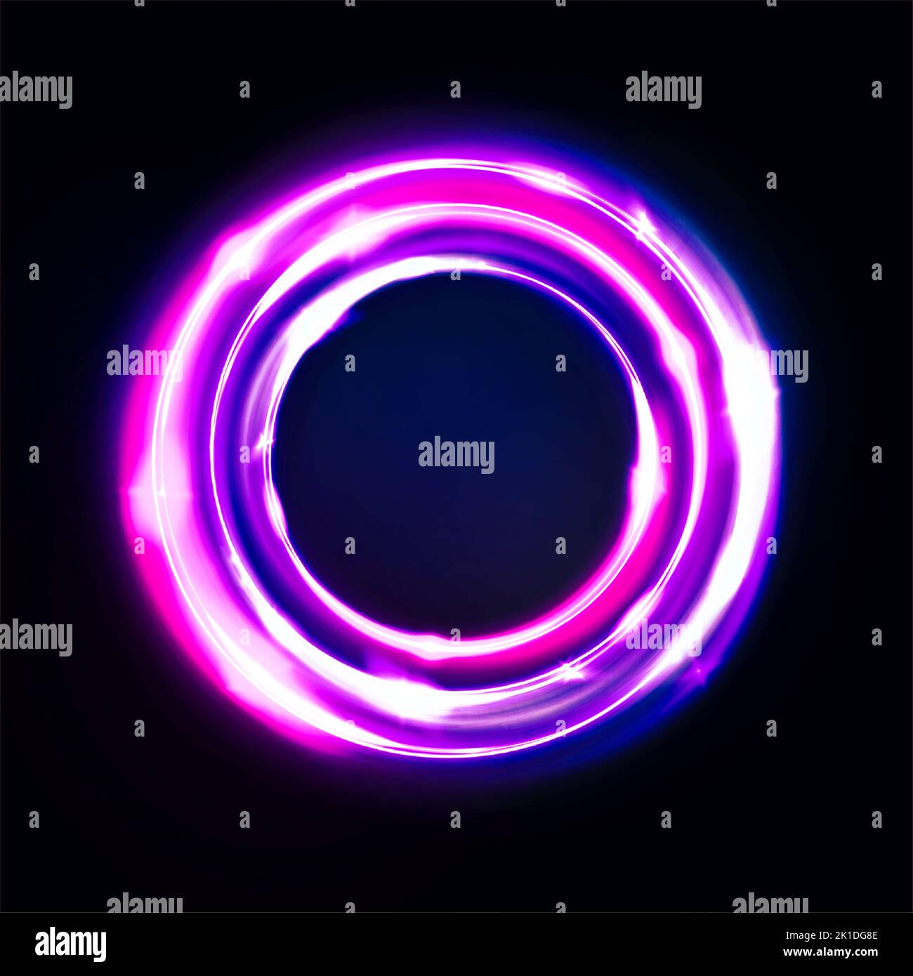Cercle arrière-plan abstrait, lumières néon luminescentes, portail rond. Vecteur. Anneaux phosphorescents rose bleu et violet. Cadre de lumière circulaire, ultraviolet Banque D'Images
