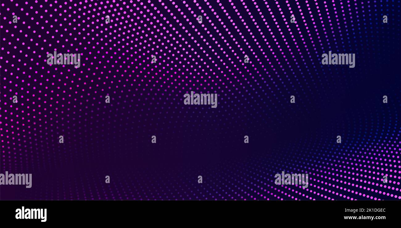 Arrière-plan vectoriel avec points d'onde abstraits de couleur. Effet de demi-teinte de bannière de science moderne Banque D'Images