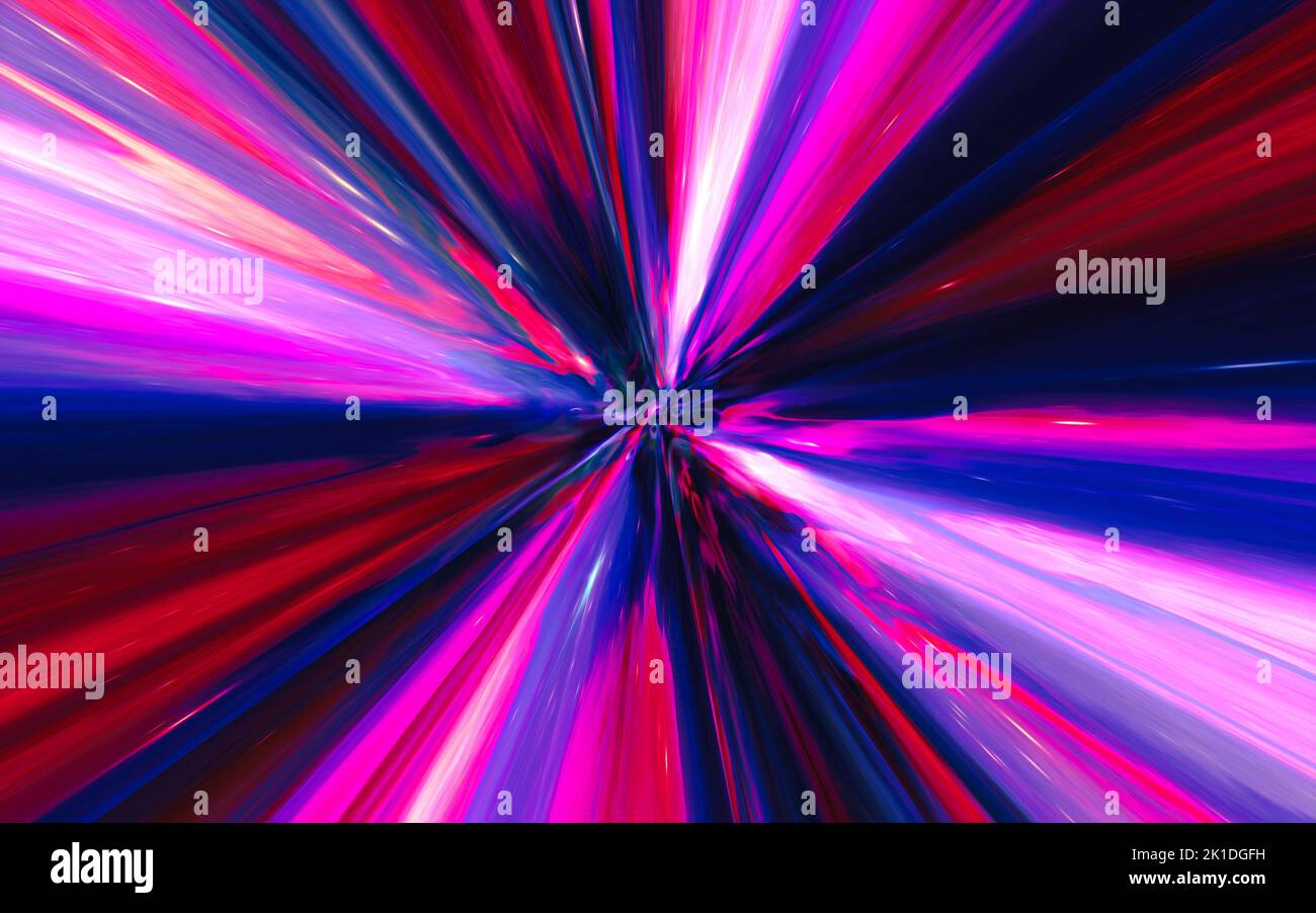 Hyperspace Motion flou à travers l'univers, se déplaçant à la vitesse de la galaxie tunnel de lumière, hyper saut abstrait couleur arrière-plan Banque D'Images