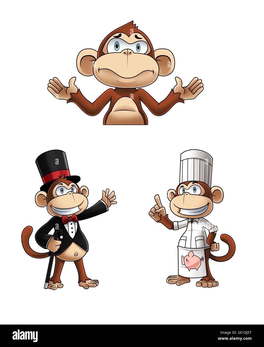 ensemble de singes drôles comme un chef isolé sur blanc Banque D'Images ensemble de singes drôles comme un chef isolé sur blanc Banque D'Images