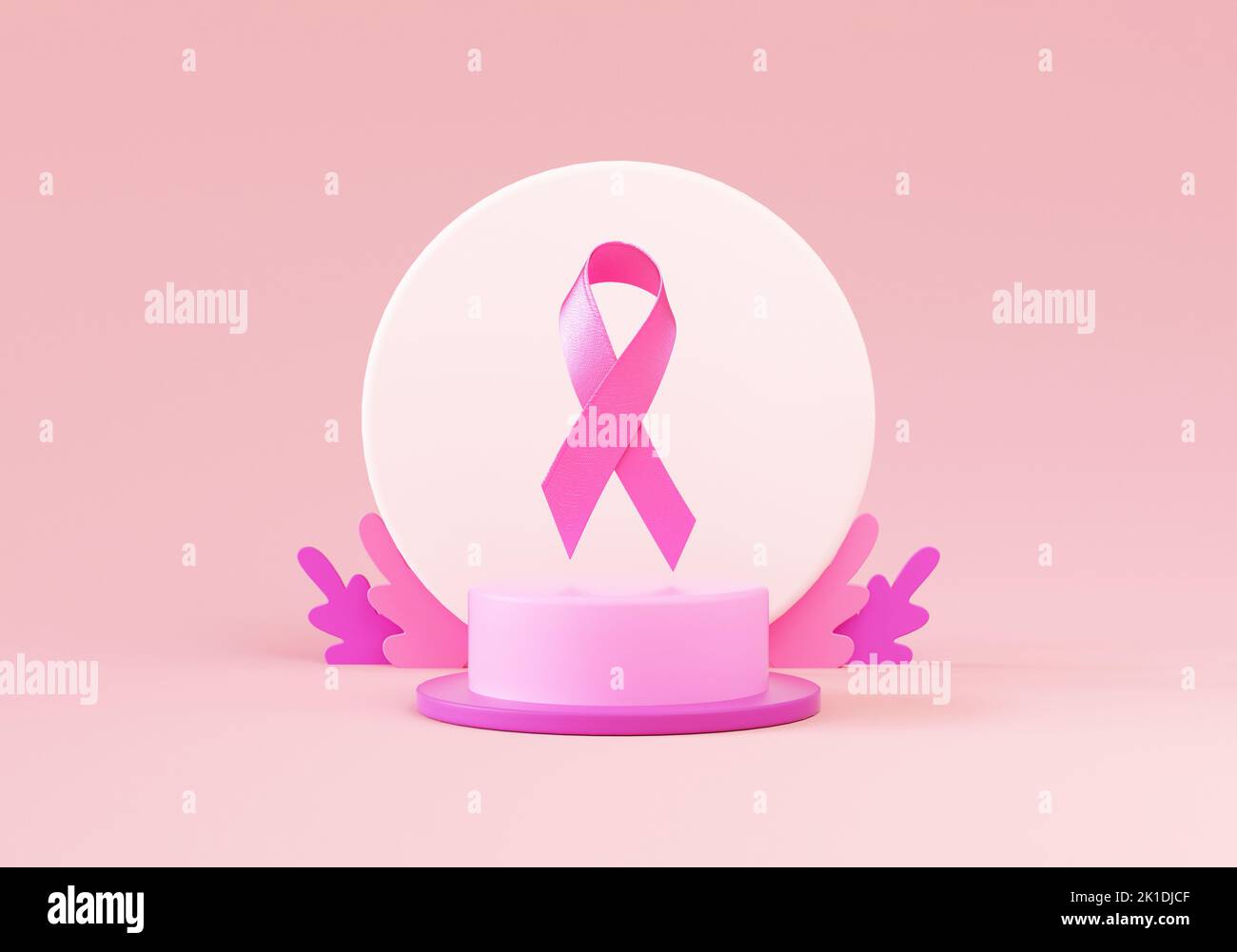 Ruban rose sur une plate-forme avec espace de copie pour le mois de sensibilisation au cancer du sein et la conception de fond de bannière de la Journée mondiale du cancer en 3D illustration Banque D'Images