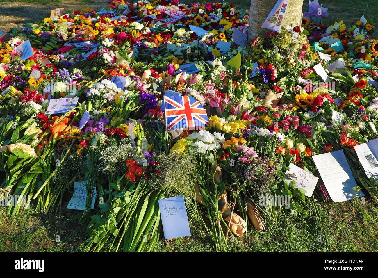 Londres, Royaume-Uni. 17th septembre 2022. Hommages floraux pour la reine Elizabeth II à Hyde Park, Londres comme un débordement pour Green Park. Comme le nombre de visiteurs a dépassé les attentes de voir et de placer des hommages floraux, Green Park a dû fermer plusieurs fois samedi, laissant beaucoup de visiteurs déçus, donc un nouveau quartier a été commencé à Hyde Park, qui était beaucoup plus accessible et moins bondé. Crédit : Paul Brown/Alay Live News Banque D'Images