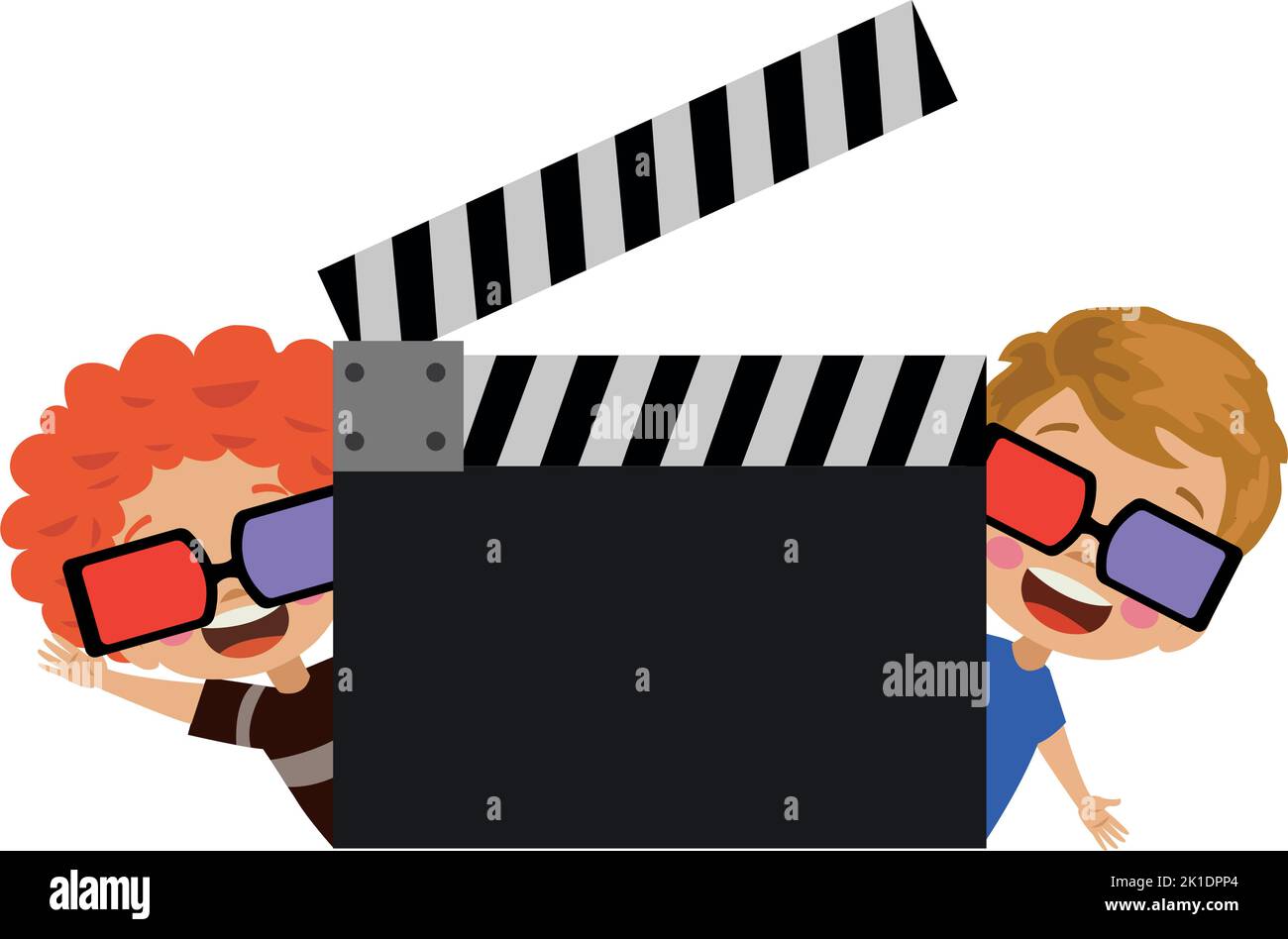 enfants adorables avec lunettes de cinéma à panneaux de clopperboard Illustration de Vecteur