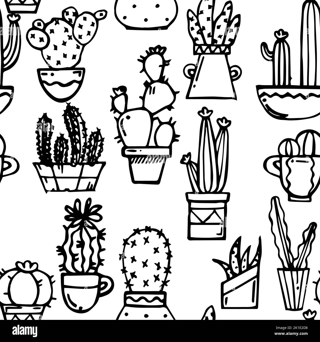 Plantes d'intérieur cactus en pots. Motif sans couture. Épines exotiques. Esquisse dessinée à la main. Dessin avec de l'encre. Isolé sur fond blanc. Vecteur. Illustration de Vecteur Plantes d'intérieur cactus en pots. Motif sans couture. Épines exotiques. Esquisse dessinée à la main. Dessin avec de l'encre. Isolé sur fond blanc. Vecteur. Illustration de Vecteur