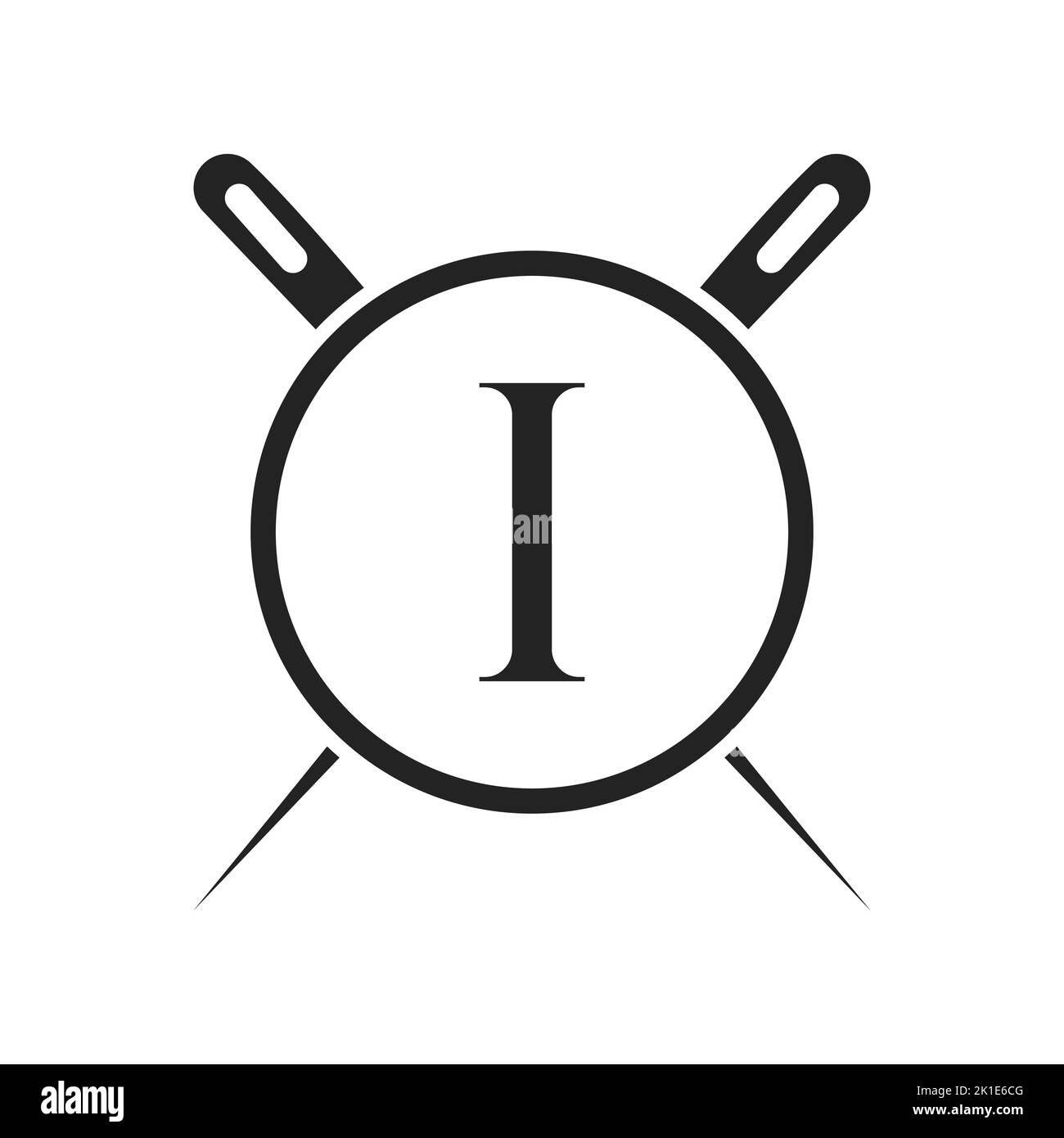 Lettre I tailleur logo, aiguille et combinaison de fils pour Embroider, textile, mode, tissu, modèle de tissu Illustration de Vecteur
